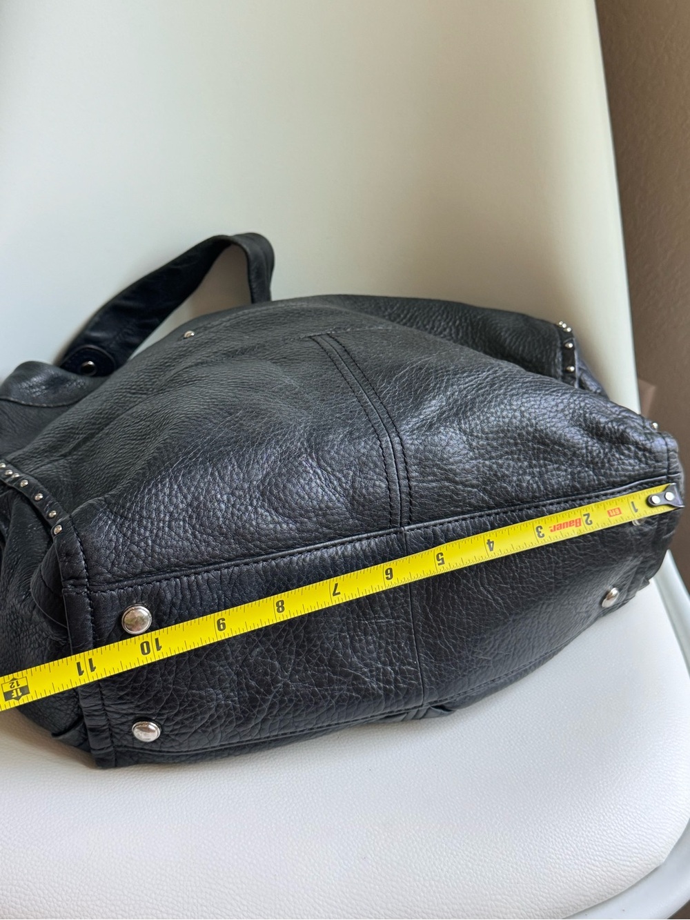 B. Makowsky Black Studded Pebbled Leather Hobo Bag Large Y2K Slouchy Shoulder - Picture 6 of 11